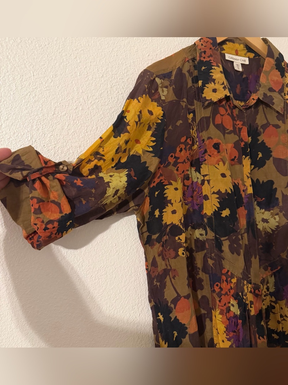 Coldwater Creek Cotton and Silk Blend Earth Tone Floral Button Up Tunic Women XL - Picture 4 of 13